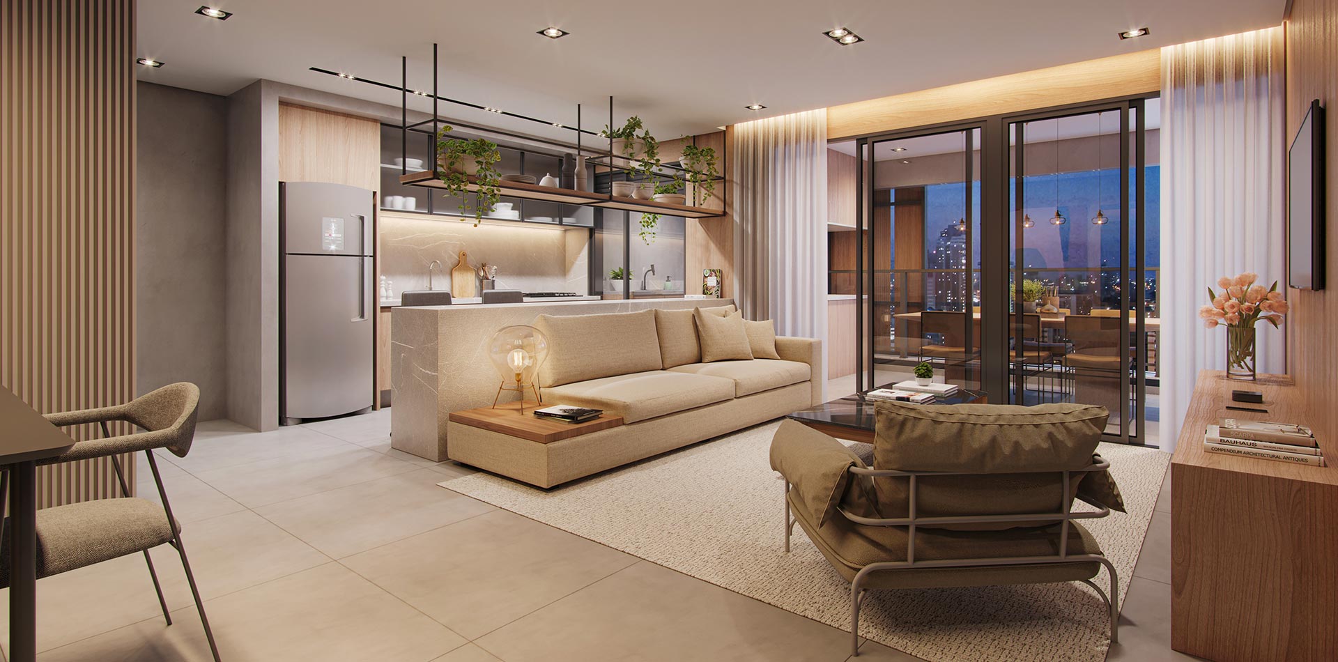 LIVING AMPLIADO DO APTO OPÇÃO 85M²